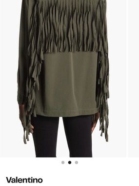 Valentino Olive Fringe-Detail Long-Sleeve Top